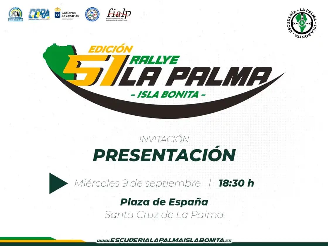 Miércoles 9 de septiembre, presentación 51 Rallye La Palma Isla Bonita (18:30 h) / Plaza de España - S/C de La Palma